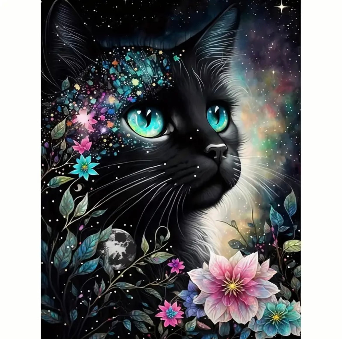30x40cm Floral Black Cat Diamond Art Kit