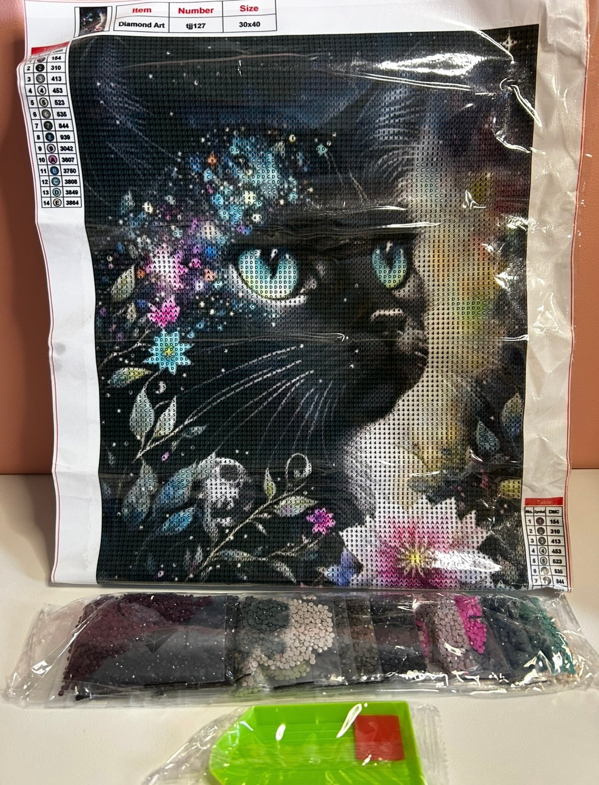 30x40cm Floral Black Cat Diamond Art Kit