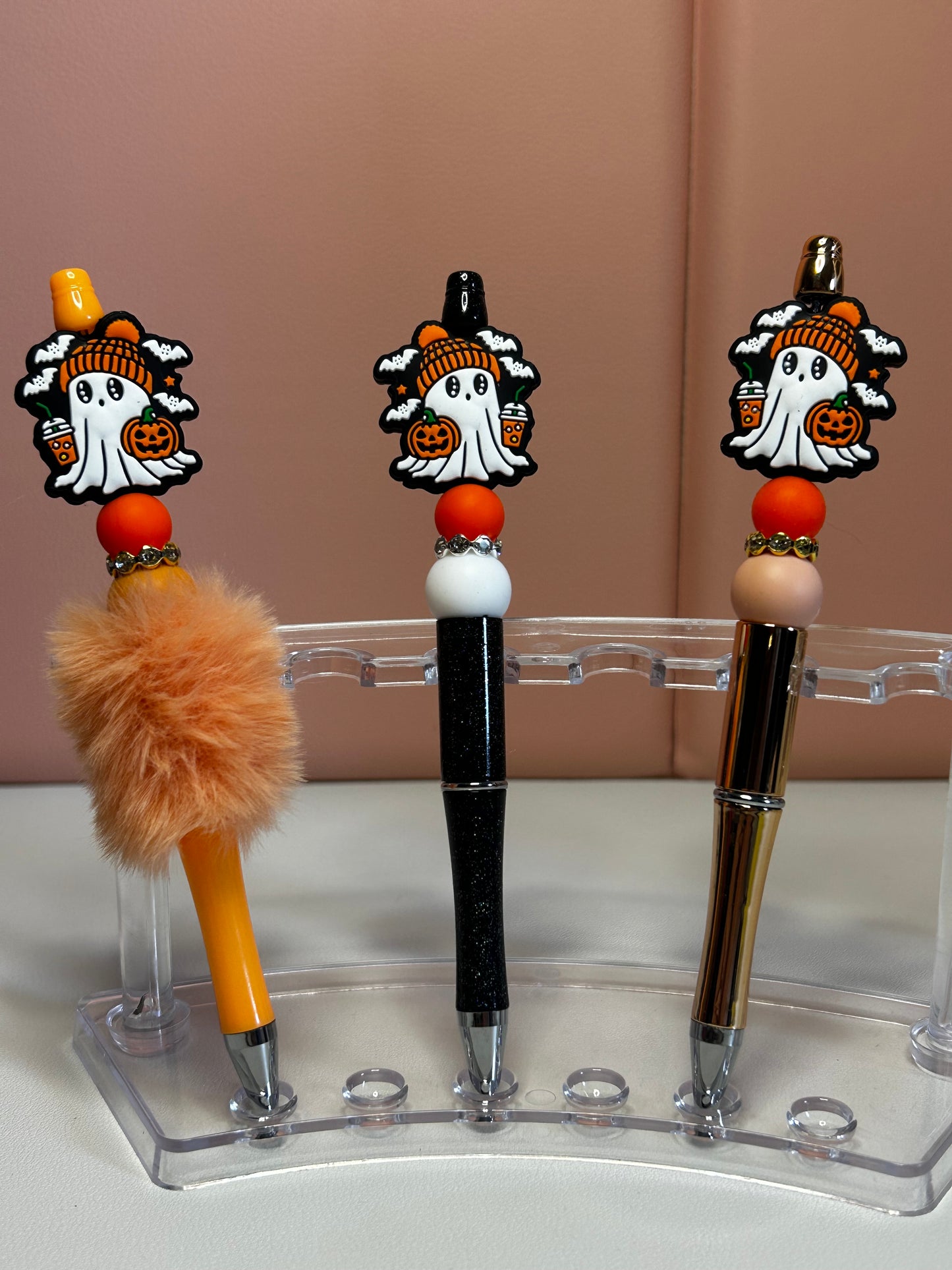 Handmade Ghost & Pumpkin Beaded Pens