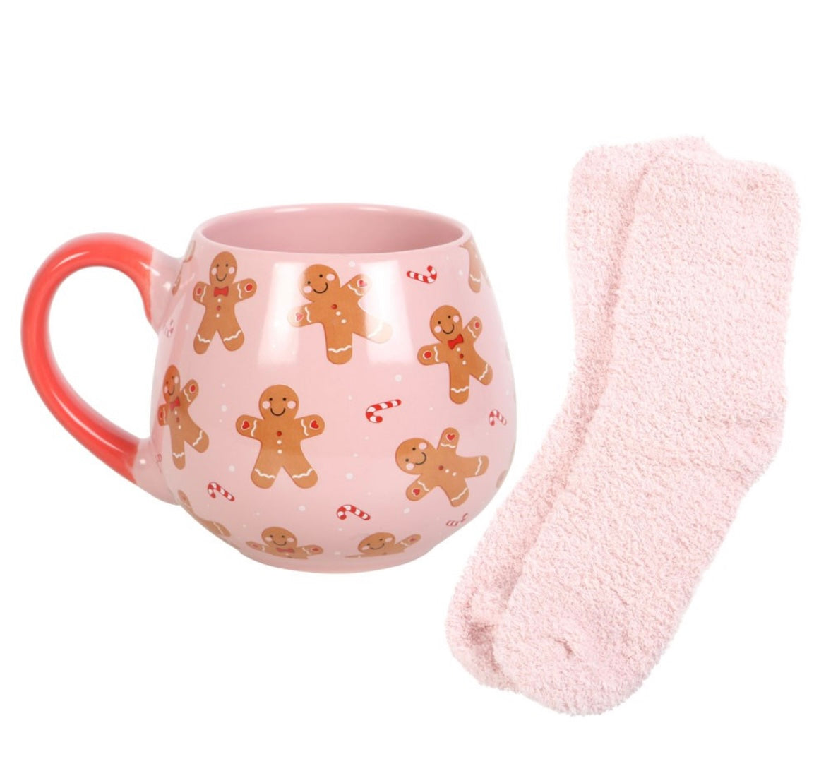 Pink Gingerbread Rounded Mug & Fluffy Socks Gift Set