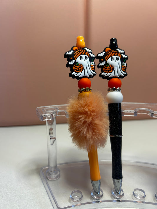 Handmade Ghost & Pumpkin Beaded Pens